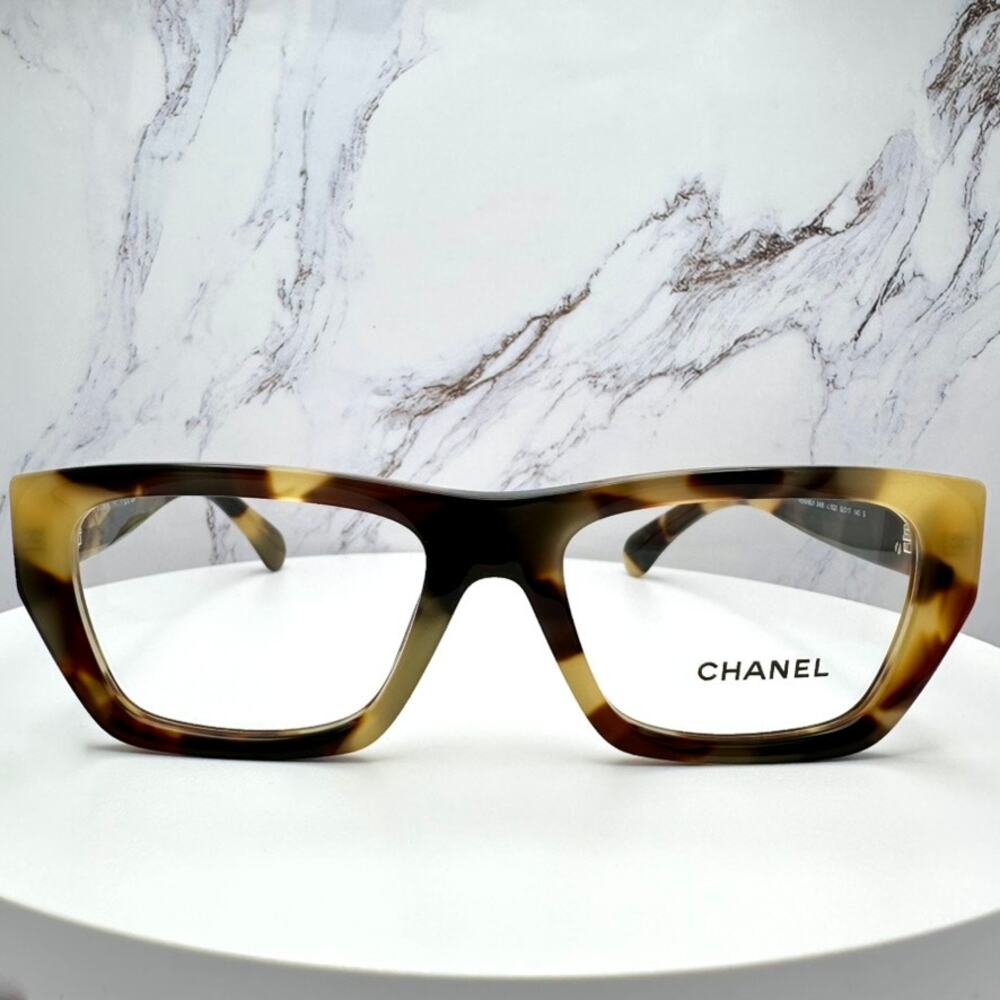 New CHANEL Eyeglasses Brown Gold Chain CC Rectangle 52mm Rx-able - Picture 2 of 16